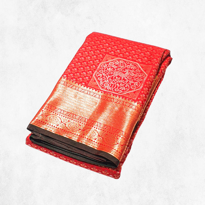 red and gold silk saree