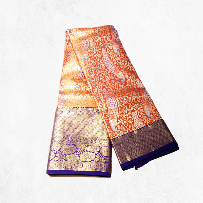 Vibrant Orange and Violet Silk Saree with Intricate Border