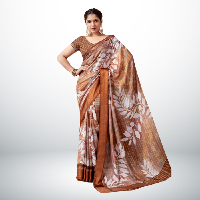 Autumn Leaf Print Georgette Saree