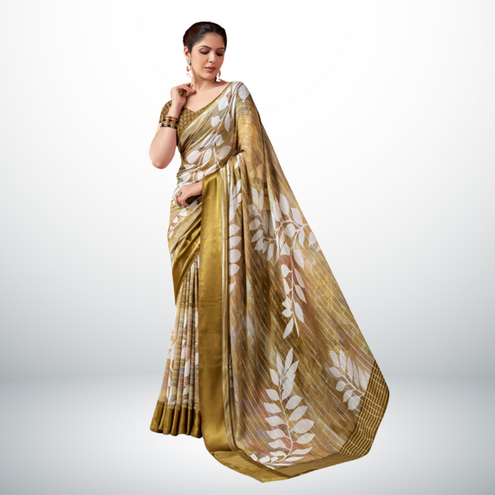 Golden Blossom Print Georgette Saree