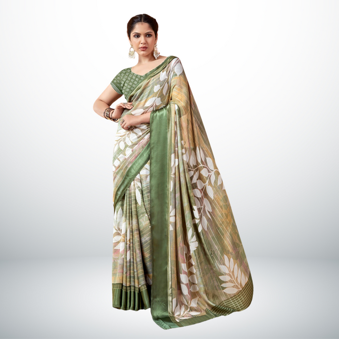 Emerald Blossom Print Georgette Saree