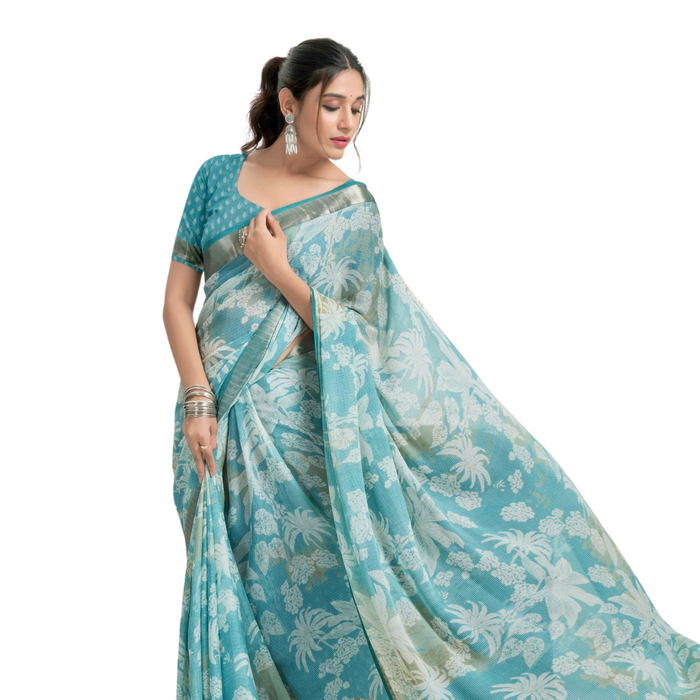 Sky Blue Floral Saree