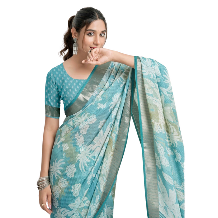 Sky Blue Floral Saree