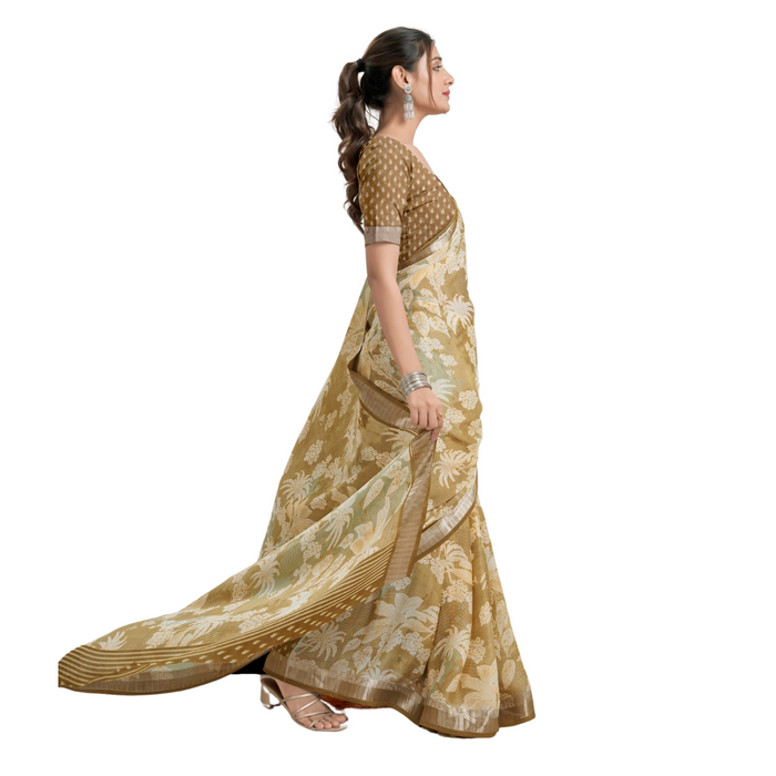 Beige Gold Paisley Saree