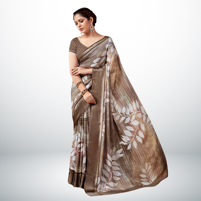 Earthy Leaf Print Georgette Saree