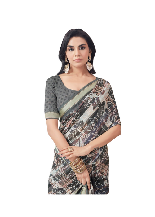 Grey Paisley Floral Saree