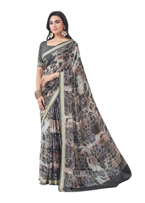 Grey Paisley Floral Saree