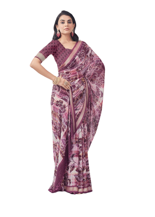 Maroon Floral Peacock Saree