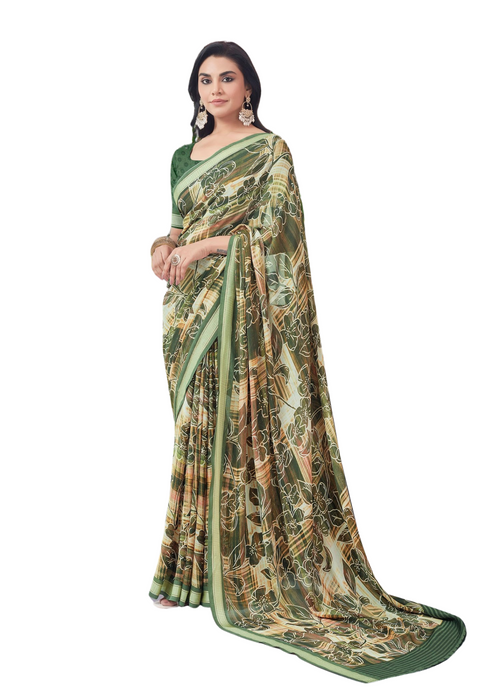 Green Floral Peacock Saree