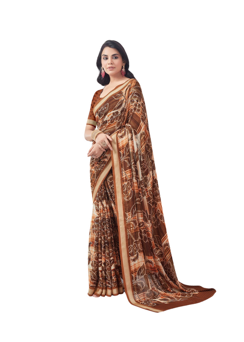 Golden-Brown Peacock Saree